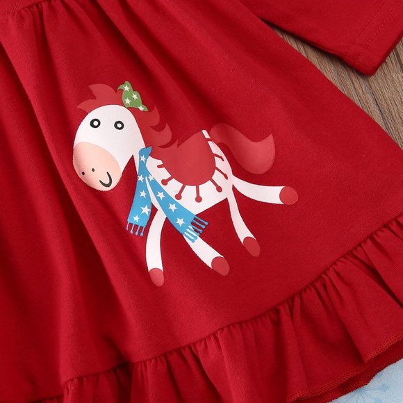 Girl Christmas Long Sleeve Sleeper Pajamas Outfit Clothes Dress Matching Set - Picture 7 of 9
